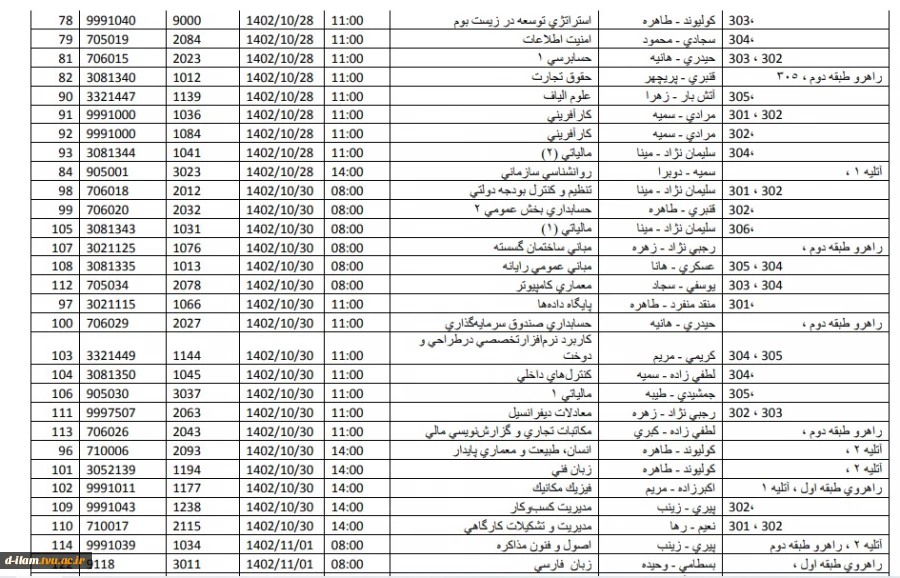 برنامه امتحانات پابان نیمسال 1402-آموزشکده فنی دختران ایلام 6
