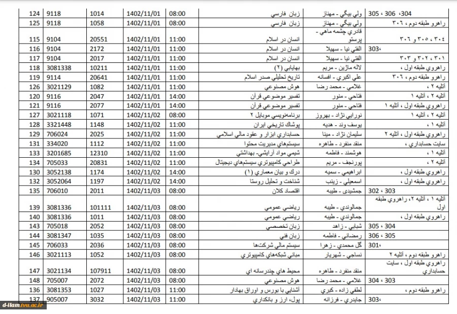 برنامه امتحانات پابان نیمسال 1402-آموزشکده فنی دختران ایلام 7