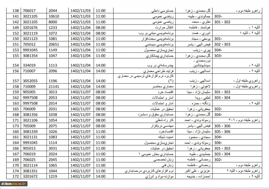 برنامه امتحانات پابان نیمسال 1402-آموزشکده فنی دختران ایلام 8